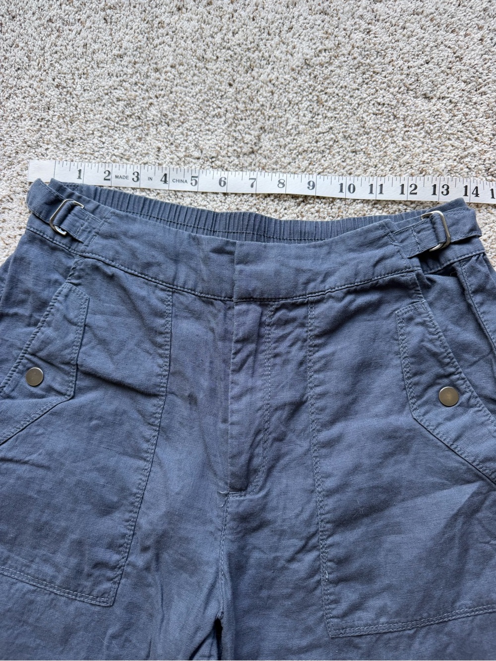 Athleta Voyager Linen Pants Sz 8 Granite Blue Tapered Leg Crop Pull-On Pants - Picture 8 of 10
